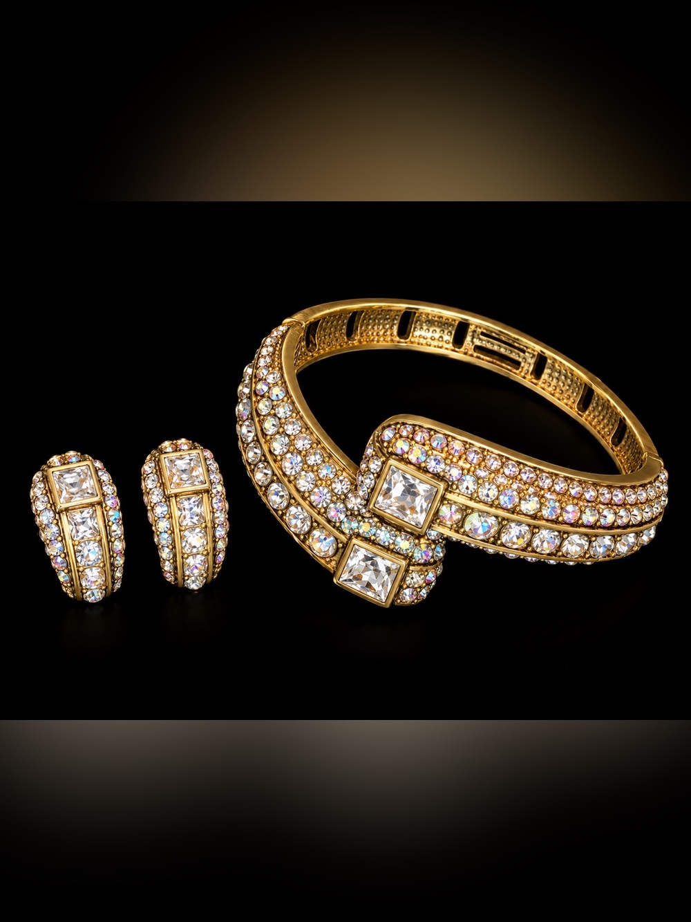 Heidi Daus Crystal Pave Gold Tone Bracelet and Earring Set, NWOT